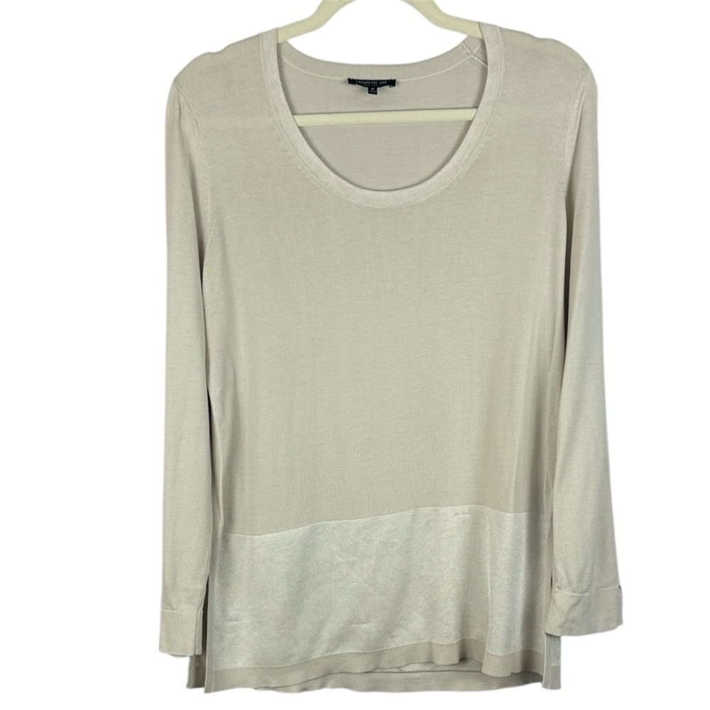 Lafayette 148 New York Silk Cotton Blend Cream Long Sleeve Medium Blouse